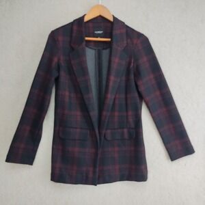 Liverpool Los Angeles Blazer Womens S Plaid Burgundy Tailored Long Sleeve Jacket